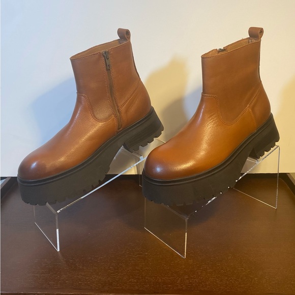 Mango Leather Ankle Boots COGNAC Brown  SIZE 8.5  •NEW• - Picture 5 of 10